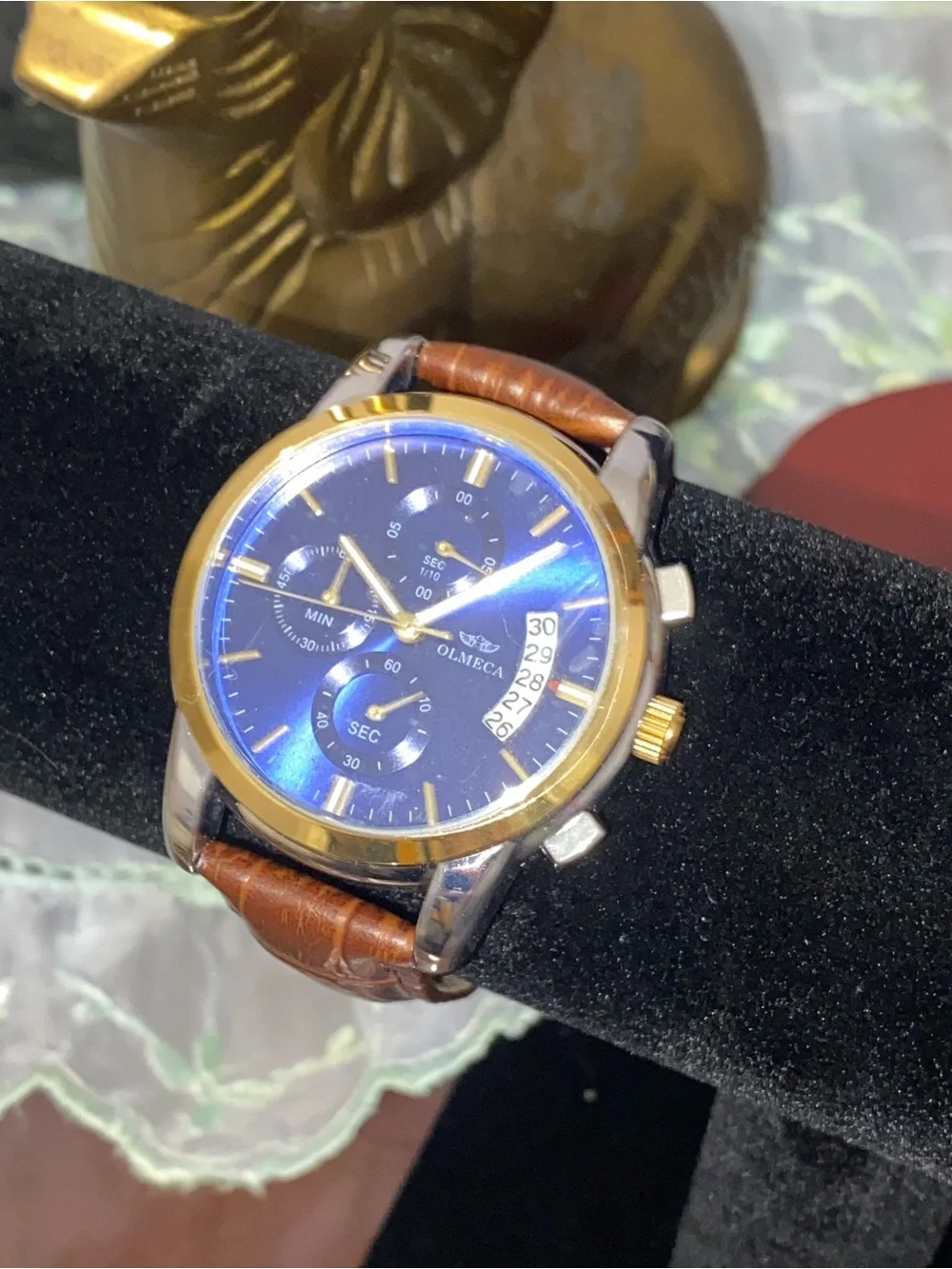 Brand New Olmeca 0826M Quartz Chronograph Mens Dress Watch Two Tone Leather Croc